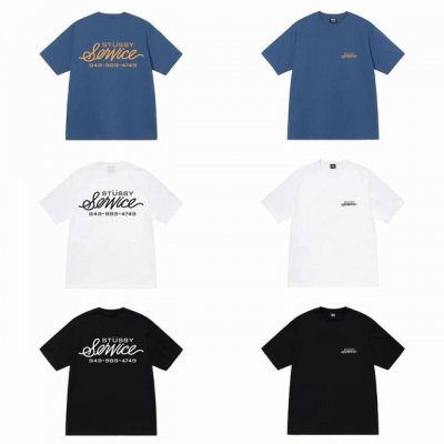 上新款号 S043 stussy 斯图西 Stussy Fw23 Service Tee草写字母Logo印花短袖T恤潮流休闲男女装 原版打造 细节高控 -面料精