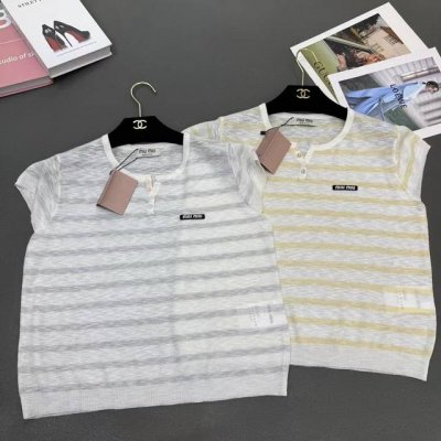 miumi*春夏新款 圆领针织短袖 小飞袖背心上身超百搭又显瘦 花纱面料带点小俏皮上身超显薄