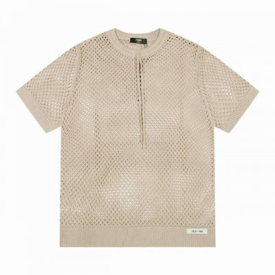 fendi芬迪夏季新款网格Logo小标圆领拉绳针织短袖 颜色 绿色 粽色 码数 M L Xl Xxl