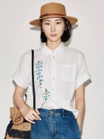 爆款上新 定位印花手工缝绣花扣 面料：亚麻 尺码：S-Xxl