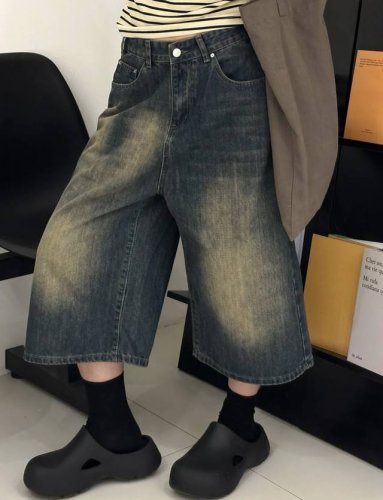 balenciaga巴黎世家 水洗做旧复古高街直筒垂感牛仔七分裤短裤情侣款 color: 蓝色 Size: M-Xl m 腰围76 臀围112 裤长77 Cm