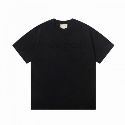 隔天到 Gucci 古驰 凹凸压花双G字母印花 Logo标识精致升级 原版面料 官方同款 短袖T恤 定制 同缸染面料 手感非常舒服 春夏最新版本 颜色: 黑色