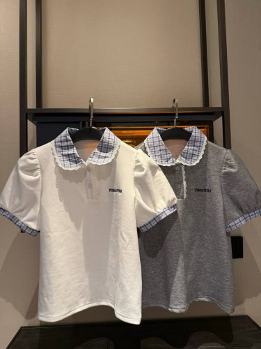 短袖 裙子 Miumiu缪缪字母刺绣格子拼接Polo衫短袖T恤灯笼裙裤套装 款号：25670505325 颜色：图片色 尺码：Sml S码80-95斤 M码95