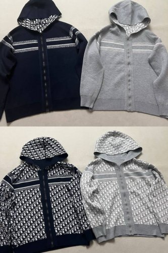 Dior针织横条满印字母双面服外套