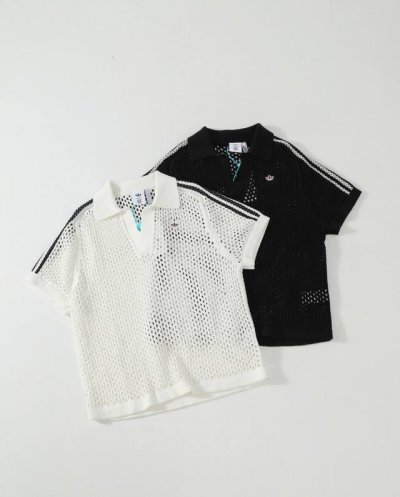 1092 白底图 Adidas Originals X Clot三叶草联名系列舒适时尚柔软网状镂空钩花针织polo短袖短裤 四色原版购入打版 百分百纯棉制造 不