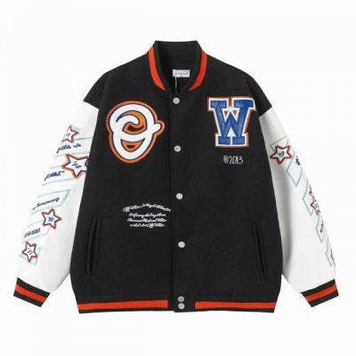 off White X30 尺码：M Lxl Xxl Offwhite24Ss走秀款棒球服夹克外套 原板开模，耗时一个月出货 重工刺绣拼皮棒球服 大身采用羊毛呢