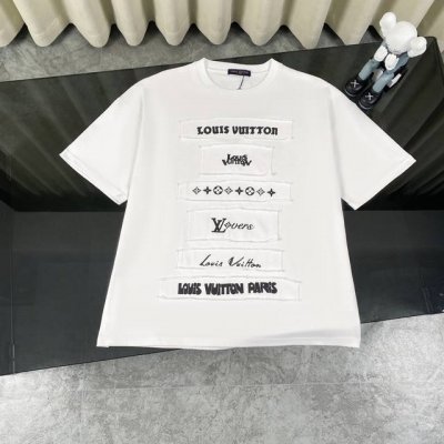 Louis Vuitton 路易威登Ss24贴布印花刺绣多拼款式短袖T恤 -面料采用320G %纯棉双纱面料 同缸定染特种加粗32支双股1X1螺纹克纯棉面料，保