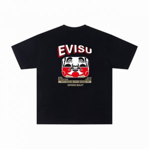 款号 Wkd35 evisu福神新款双色佛头拼接印花短袖T恤 面料采用260G双纱梳精纯棉爽滑手感 纯棉不起球不起毛 上身舒适 质量保证 原厂面料 定定制染 包