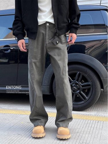 款号Xk3146 美式复古Cleanfit弯刀工装裤潮牌休闲百搭牛仔裤高街宽松长裤，面料定制经过一流的高工艺水洗 ，质地紧密 色泽均匀 纹理清晰，上身非常舒适