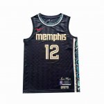 热压高版本 Nike Nba Sw球迷版 20-21赛季 孟菲斯灰熊队 莫兰特12号 拼接篮球球衣 颜色：黑色 尺码：S-2Xl 面料：定制260G优质网眼布面