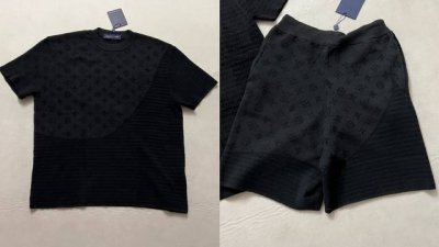 短袖 短裤 Lv花卉拼接针织毛衣圆领短袖