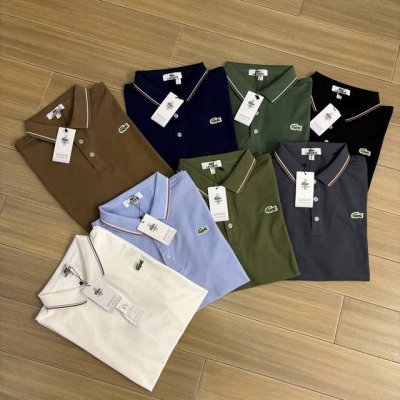 lacoste 鳄鱼翻领条纹拼接设计胸标小Logo短袖T恤 男款夏季polo衫短袖 四色可选 商务休闲简约风 上身帅气百搭 夏季必备百搭奢潮单品 高端定制进口丝