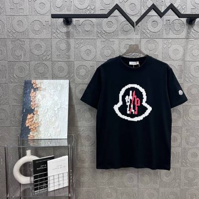 款号：M1026 Moncler 蒙口 官网同款印花图案 双纱纯棉短袖 经典马赛克Logo - 260G双纱纯棉顶级面料 手感柔软 百分百纯棉独家出货 定染硫化