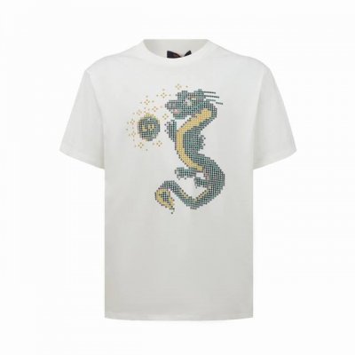 louis Vuitton路易威登 龙珠印花圆领短袖 采用16S精棉平纹面料 230G 搭配32S双纱螺纹 300G 面料是一种全棉针织汗布 由于是全棉材质具有