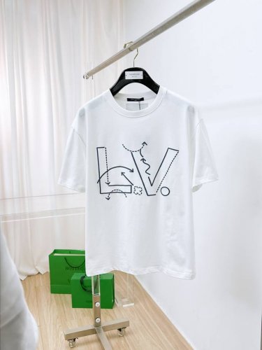 Lv路易威登大标Logo立体植绒发泡印花圆领短袖 情侣同款 全套包装 三标齐全 区别市场通货 随意对比 纯棉280克高克重32支双纱 不起球 不褪色 舒适透气