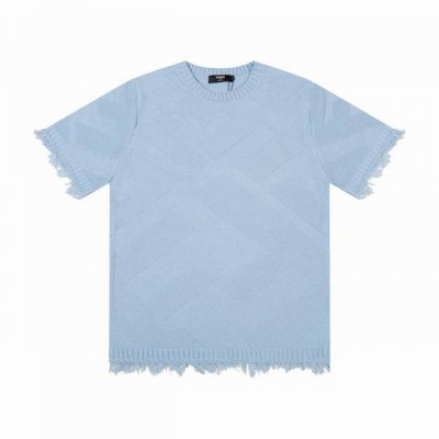 fendi芬迪毛边工艺针织T恤短袖 颜色 蓝色 卡其 码数 M L Xl Xxl