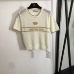 p130款号20251661 Dio*新款 蝴蝶Logo镂空短袖针织衫，米白色，粉色，黑色，蓝色，【均码；肩宽37，胸围88，袖长21，衣长49】