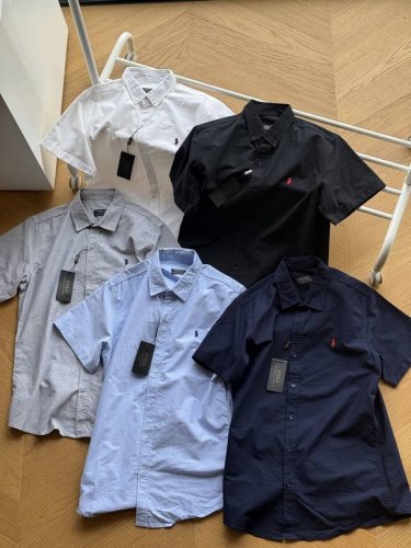 供 五色短袖 Polo Ralph Lauren拉夫劳伦 纯色Logo刺绣 短袖休闲衬衫 黑色 白色 藏青 灰色 浅蓝 M-3Xl 原版纯棉牛津面料材质，成衣水