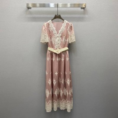 di*25Ss 性感V领重工定位绣花收腰连衣裙， 配送腰带 高级面料，颜色:图片色，面料：刺绣天丝棉面料 Smlxl