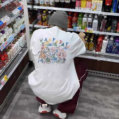 260G重磅纯棉 Nike 耐克 Nk 绚烂色彩彩绘 线条画 “Happyday” 短袖T恤 男女同款 半袖 情侣款 面料工艺： 1.260G重磅纯棉，100%
