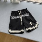 高版本Chrome Hearts克罗心 皮标十字 刺绣梵文短裤 男女同款 神仙配色 梭织面料轻薄透气 裤身前后进口小羊皮制成的十字架贴饰 质感油亮光泽 皮质的纹