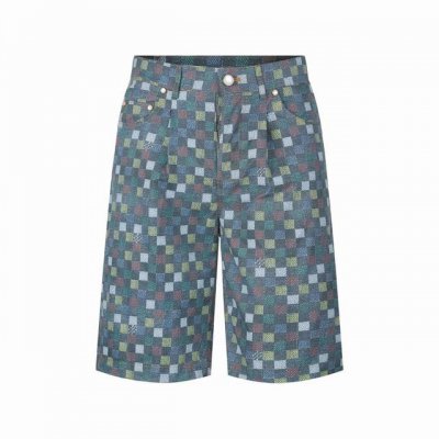 专柜1:1版本 高端定制] Louis Vuitton 路易威登Lv 专柜款棋盘压印牛仔棉布休闲短裤 款号：68046 尺码：30 32 34 36 颜色：蓝色