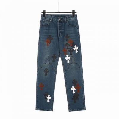 8086 Chrome Hearts Ch克罗心 24Ss Vip定制双膝贴皮火焰高街十字架牛仔裤 无原标平替 原版购入打版 真实还原Vintage极致质感 意