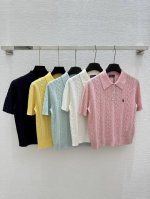 po家 早春新款 翻领针织短袖 颜色：白色 粉色 绿色 黄色 宝蓝色 尺码：36.38.40