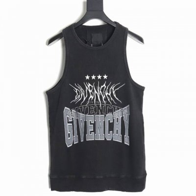 Givenchy 纪梵希 23Fw 洗水做旧背心 定制420克重大卫衣环保洗水面料 印花采用进口牛仔浆固色手工对位印花工艺 十六万针高密度进口机绣 做到密度高且