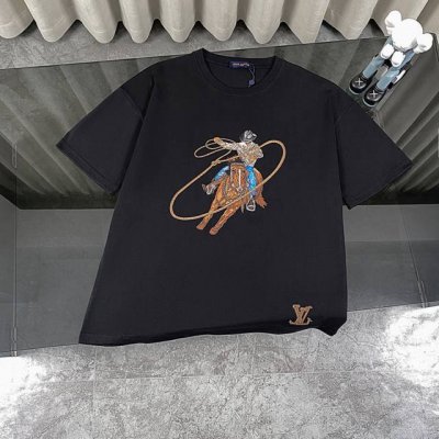 复刻版本 立体棉线刺绣 Louis Vuitton 路易威登Lv 25Ss西部牛仔重工全刺绣短袖T恤 -面料采用320G 100%纯棉双纱面料 同缸定染特种加粗