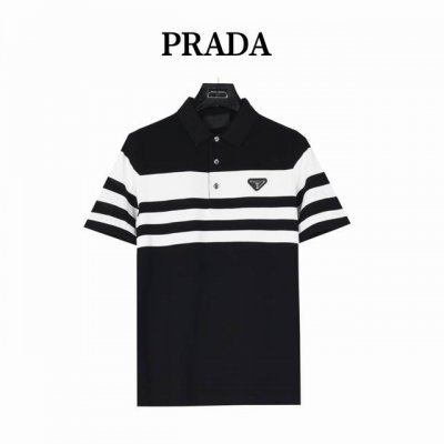 prada 普拉达 横条拼接polo短袖 胸前经典黑白横条拼接设计，典型精准的英式版型裁剪，各年龄段均可驾驭，满足任何日常生活工作场所穿着所需，上身超级舒适，，