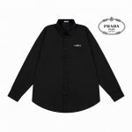 prada 普拉达 四季款 官网Logo 设计 长袖衬衫 对版定染面料 上身高级感十足 纯棉竹纤维面料 高品质 男女同款 码数:39-43 M-3Xl