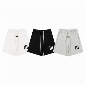 Fear Of God Fog Essentials X Adidas 联名款三道杠Logo 印花抽绳毛圈休闲短裤 Color：黑色 白色 灰色 Size：S