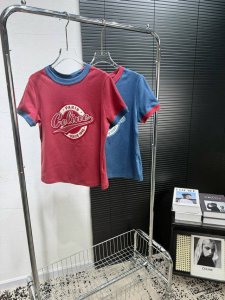 17602# celine2025Ss春夏新款 高织针织棉 最时髦的美式复古调 植绒重工印花 好看到爆炸 蓝色 红色 Sml