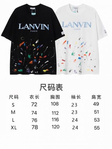 现货 Lf57 Lanvin浪凡 泼墨绣花宽松圆领短袖百搭男女情侣款T恤潮牌 颜色:黑色 白色 码数:S M L Xl
