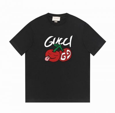gucci古驰24Ss夏季系列 G家趣味樱桃标识字母印花T恤 -采用双纱纯棉250G 面料颜色定制定染 不缩水不退色 手感舒服 质感超强全套辅料.潮男潮女必备经