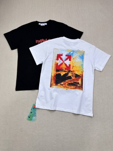 顶级版本上新 O48# -Off-White C O Virgil Ss24重工独家 新款刷漆油画印花Ow箭头Virgil Abloh警戒线高街复古短袖T恤 男