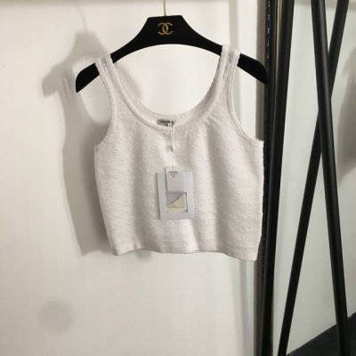 款号20252114 Chane*新款 小香Logo提花 薄款透视羊毛针织吊带背心，白色，粉红色，蓝色，36 38 40， 38码；胸围78，衣长46