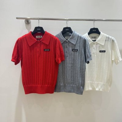 miumiu25早春新字母徽标针织Polo衫，短袖羊毛上衣超软糯~ Sml三色三码现货发