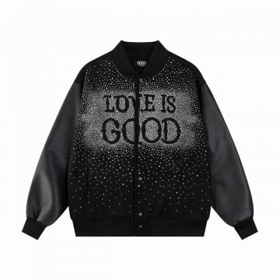款号 S36 Goodbrand烫砖贴布绣花工艺棒球服外套，高温烫砖 颗颗饱满 选用防澳白砖石，一颗颗镶嵌，尽显工艺细致。700 克龙凤尼料搭配 荔枝纹皮革袖子