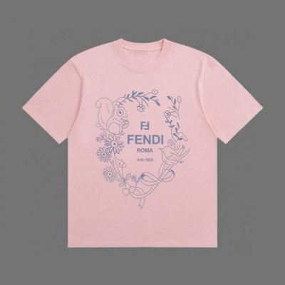高端品质 Fendi 2025Fall 春夏系列 花卉松鼠短袖T恤 区别普通印花 定织300G32支双纱纯棉面料 宽松版型 男女同款 Size：Xs S M L