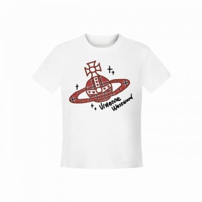 Vivienne West Wood 西天后薇薇安 2025夏季新款涂鸦系列土星设计款格子图案Logo正肩短袖T恤 女款 全网独家纯棉高品质 款号：Vi05 尺