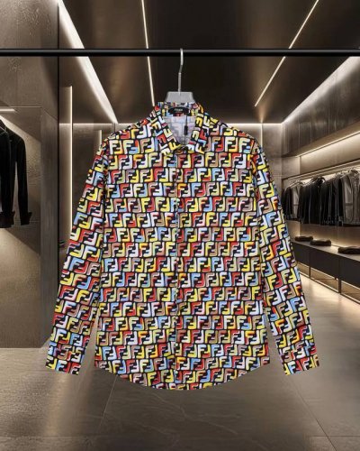 Fendi 芬迪 爆款来袭 经典彩色满印弹幕双Ff数码Logo长袖衬衫 2025Ss官网新款长袖 衬衫 衬衣，精美数码印花 高端版本，专柜定制面料 透气舒适度高