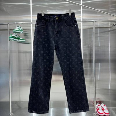 lv &路易威登 Louis Vuitton经典印花Logo牛仔裤 最新品，原单狠货，水洗休闲牛仔裤，进口原版水洗弹力面料，舒适有弹性，原版五金辅料装饰Logo