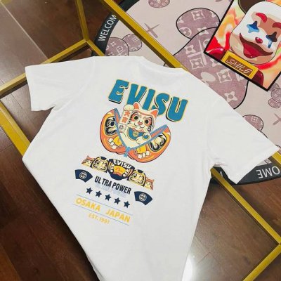 Evisu 福神 2025春季新品男士招财猫时尚印花潮流休闲短袖T恤 颜色：黑色 白色 码数S-Xxl S码 肩宽46.6 胸围106 衣长68 适合身材 -1