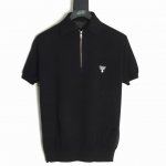 prada 普拉达 25Ss 拉链针织Polo短袖T恤 采用定制开模进口机器专机 辅料均开磨定制 定制定染羊绒混纺纱线 版型大 宽松有型 区别低版本瘦长版型上身