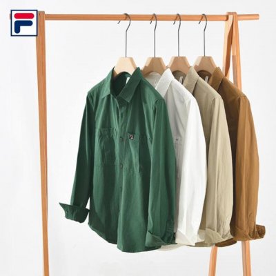 上新 斐乐Fila25款高品质纯棉纯色刺绣日系个性长袖衬衫外套 甄选纯棉优质面料，透气吸汗、不变形 不起球 细腻不糙手 耐磨性高 走线工整 亲肤抗皱等特点、让服