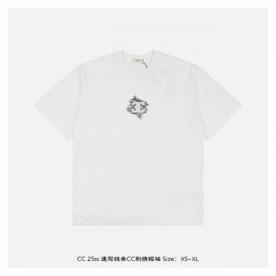 chanel 香奈儿 25Ss 速写线条Cc刺绣短袖 面料采用230克重精梳棉，定制32支1*1螺纹，成衣两遍水洗处理，面料舒适亲肤无异感，定制定染面料，纺织密