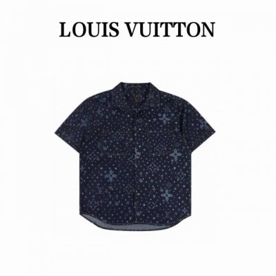 Louis Vuitton路易威登 1V 25Ss 阴影老花满印牛仔短袖衬衫 轻奢主义 男女日常通勤穿搭必备单品 正确版本 欢迎对比 详细特征 采用98%棉 2