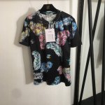 P130款号20250621 Chane*新款 彩色羽毛印花 亮片钉珠圆领短袖T恤，黑色，蓝色，Sml， M码；肩宽43，胸围96，袖长21，衣长67